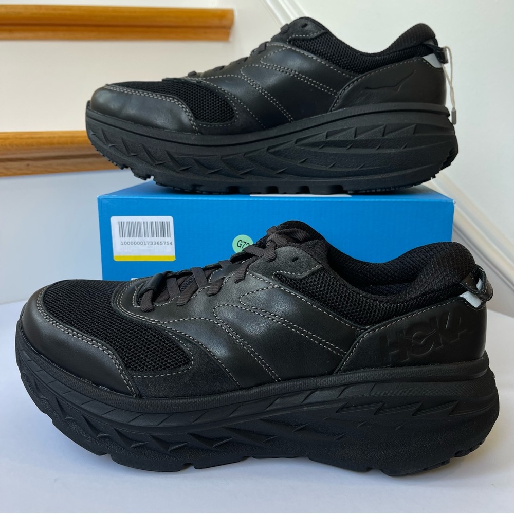 NWT Hoka Bondi L Leather U Unisex , Hoka One One All Black Cushioned Shoes  BRVN - Picture 16 of 16